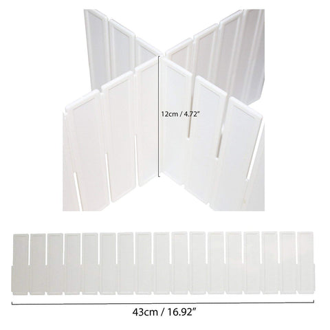 5 Piece White Plastic Adjustable Drawer Divider Storage Organiser Separators by Kurtzy - 5 43cm Separators - 12cm Depth - Organisers for Desk, Drawers, Bathroom, Kitchen and Bedroom - Separator Set