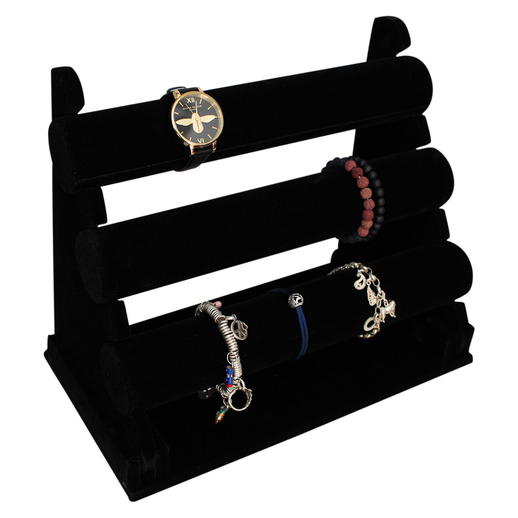 UUJOY 3 Tiers Bracelet Holder, Velvet Detachable Jewelry Display Stand,  Bracelet Storage Organizer with Wooden Tray for Watch Ring Display(black) -  Yahoo Shopping