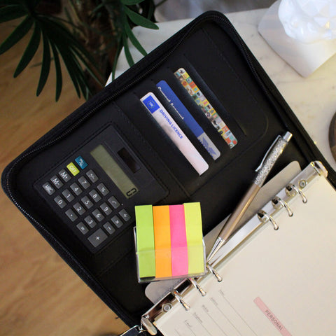 A5 PU Faux Black Leather Journal with Calculator