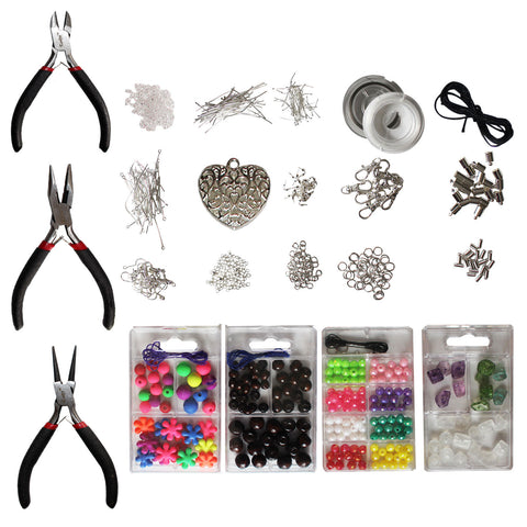 800 Pcs Silver Plated Jewellery Making Kit - Jewelry Supplies Findings/Repair Kit and Starter Tools Kit for DIY Large Bulk Kit with Pliers, Assorted Beads, Silver Findings, Wire Earrings and More