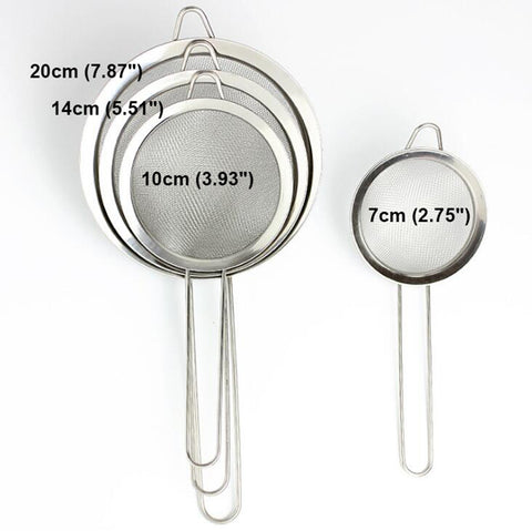 Food Strainer Set 4 Pcs - Stainless Steel Fine Mesh Kitchen Sieve, Colanders and Sifters Set with Long Grip Handles for Pasta, Rice, Flour, Sugar & Tea