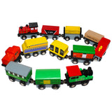 Kurtzy 13 Piece Wooden Magnetic Train Set with Wooden Storage Case - Wooden Toy Train Collection for Toddler Boys and Girls - Train Set Accessory