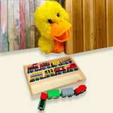 Kurtzy 13 Piece Wooden Magnetic Train Set with Wooden Storage Case - Wooden Toy Train Collection for Toddler Boys and Girls - Train Set Accessory